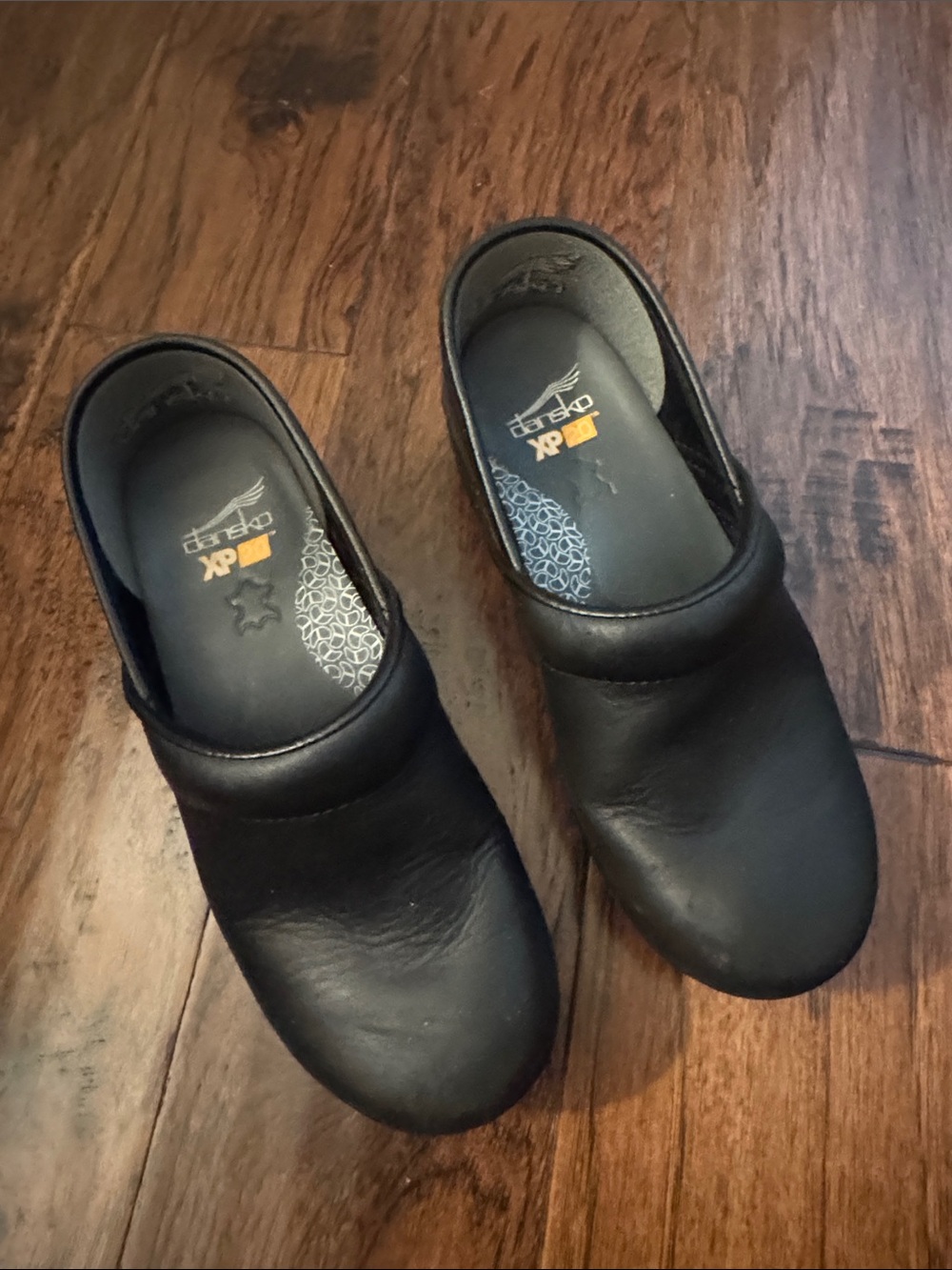 Dansko Black Leather Slip-On Clogs with XP Support